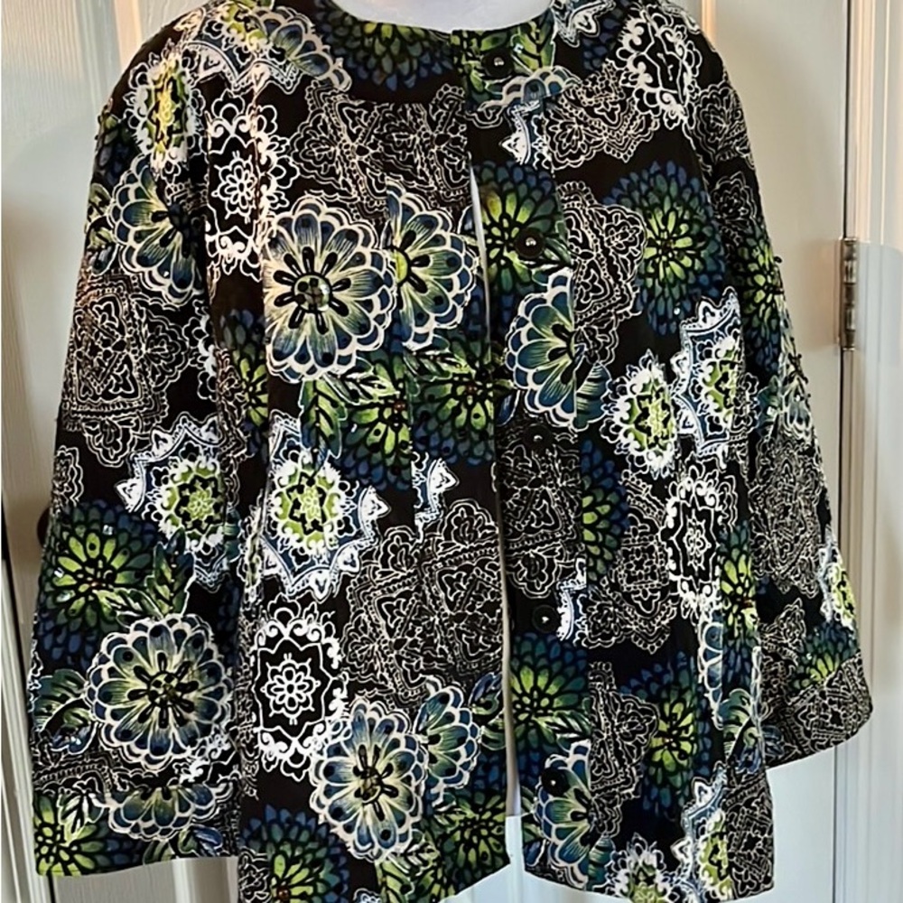 Chico’s Jacket Size 3 - Gorgeous greens, blues with subtle bead accents